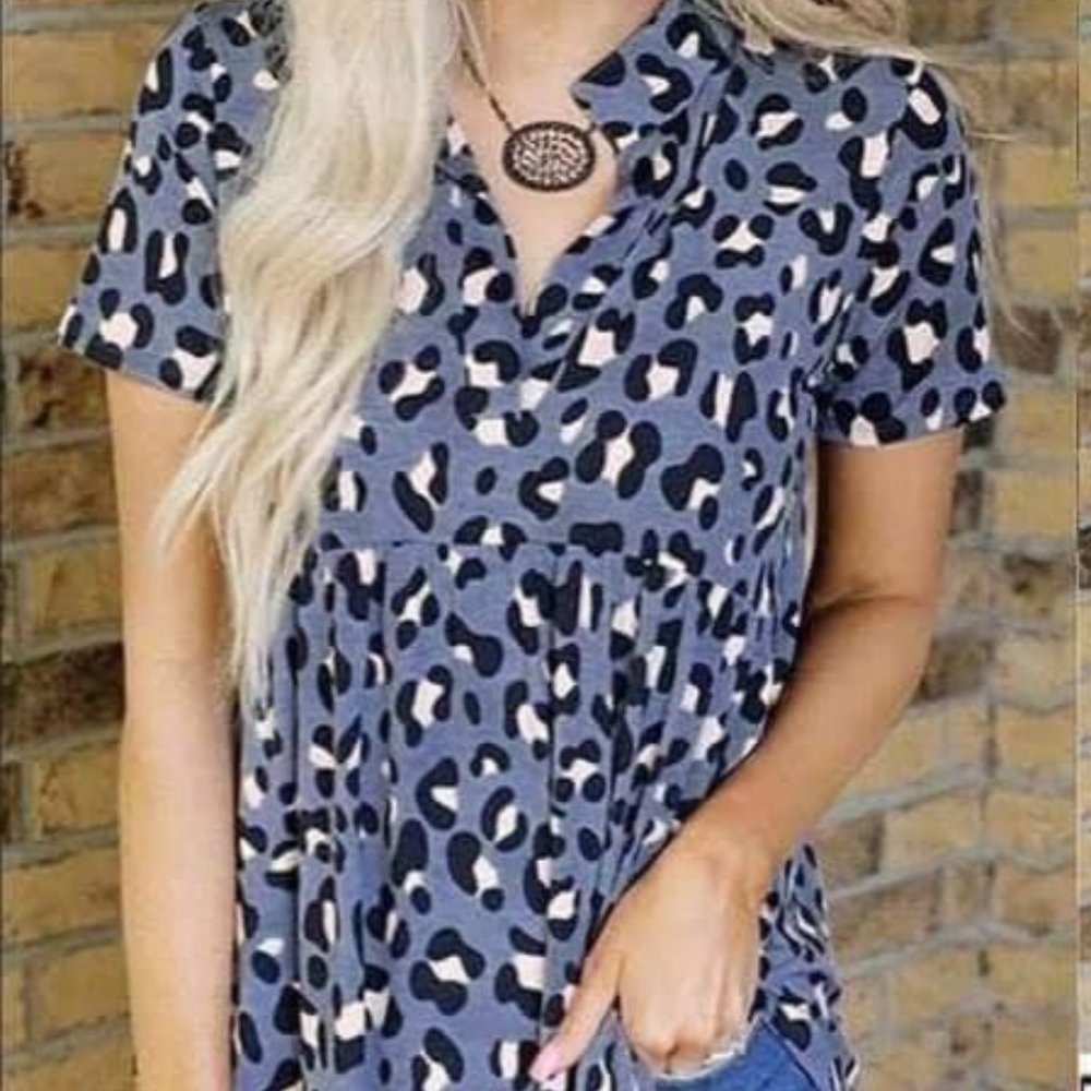 Grey Animal Print Peplum Top